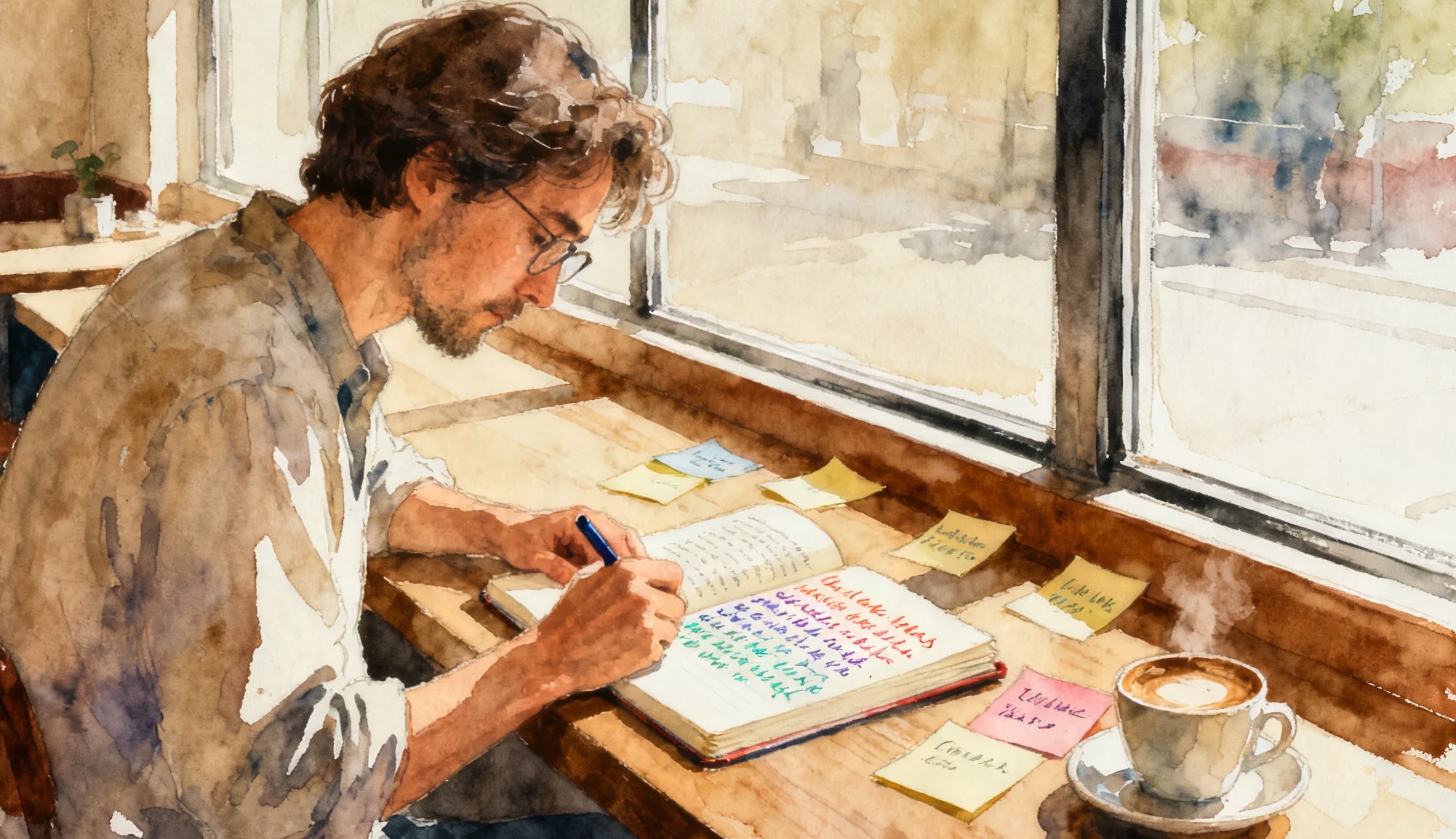 Illustration, a person writing leisurely